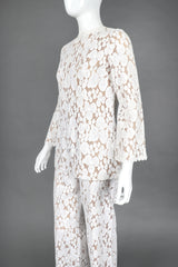 Recess Designer Consignment Vintage Lillie Rubin Pat Sandler Bridal Wedding Embroidered Lace Top & Pant Set Los Angeles Resale