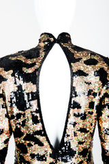 Vintage Riazee for Lillie Rubin Holographic Sequin Animal Sheath Dress on Mannequin back keyhole