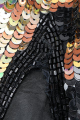 Vintage Riazee for Lillie Rubin Holographic Sequin Animal Sheath Dress loose beads at slit