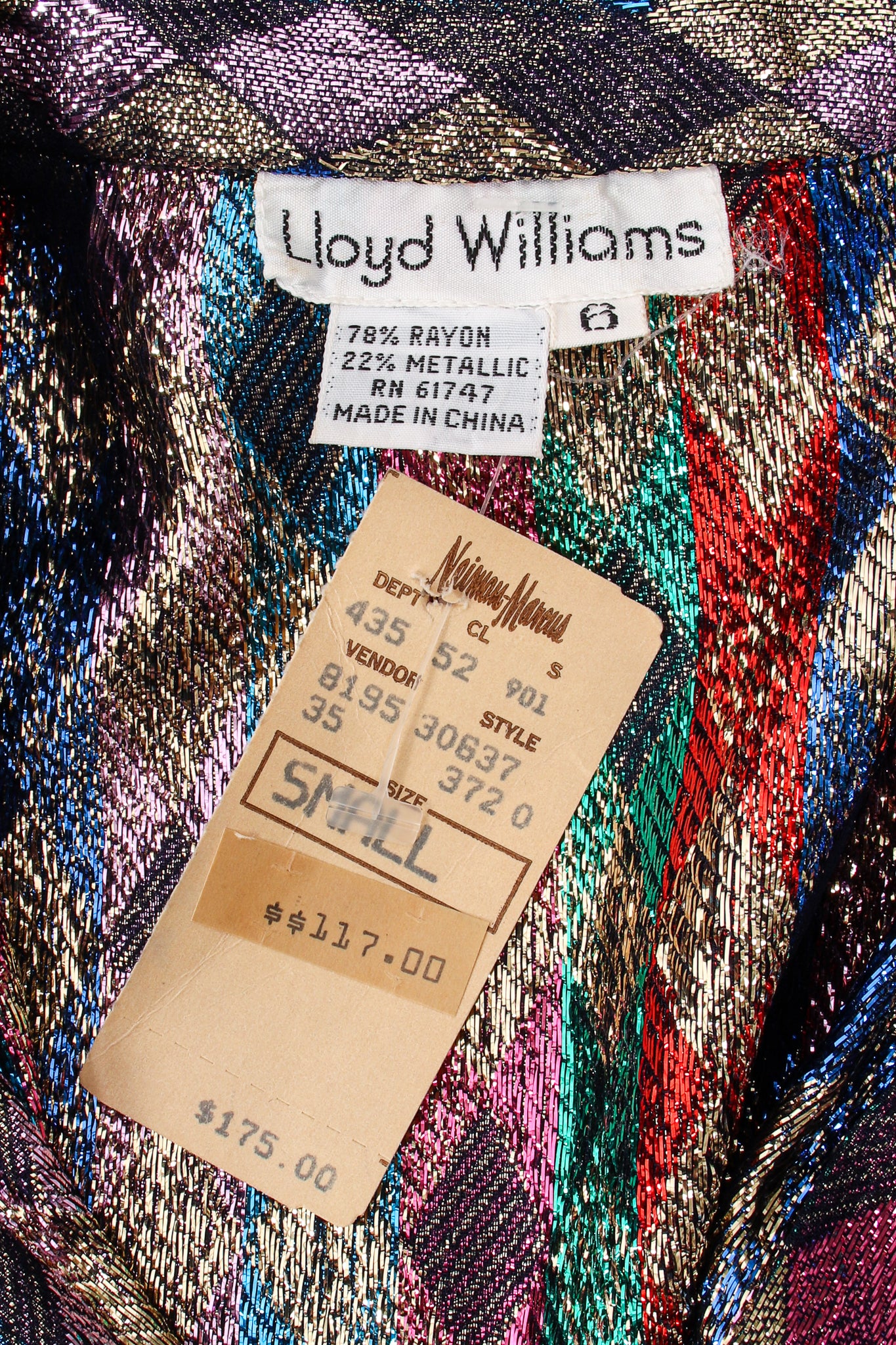 Vintage Lloyd Williams Rainbow Metallic Diamond Blouse II tag at Recess LA