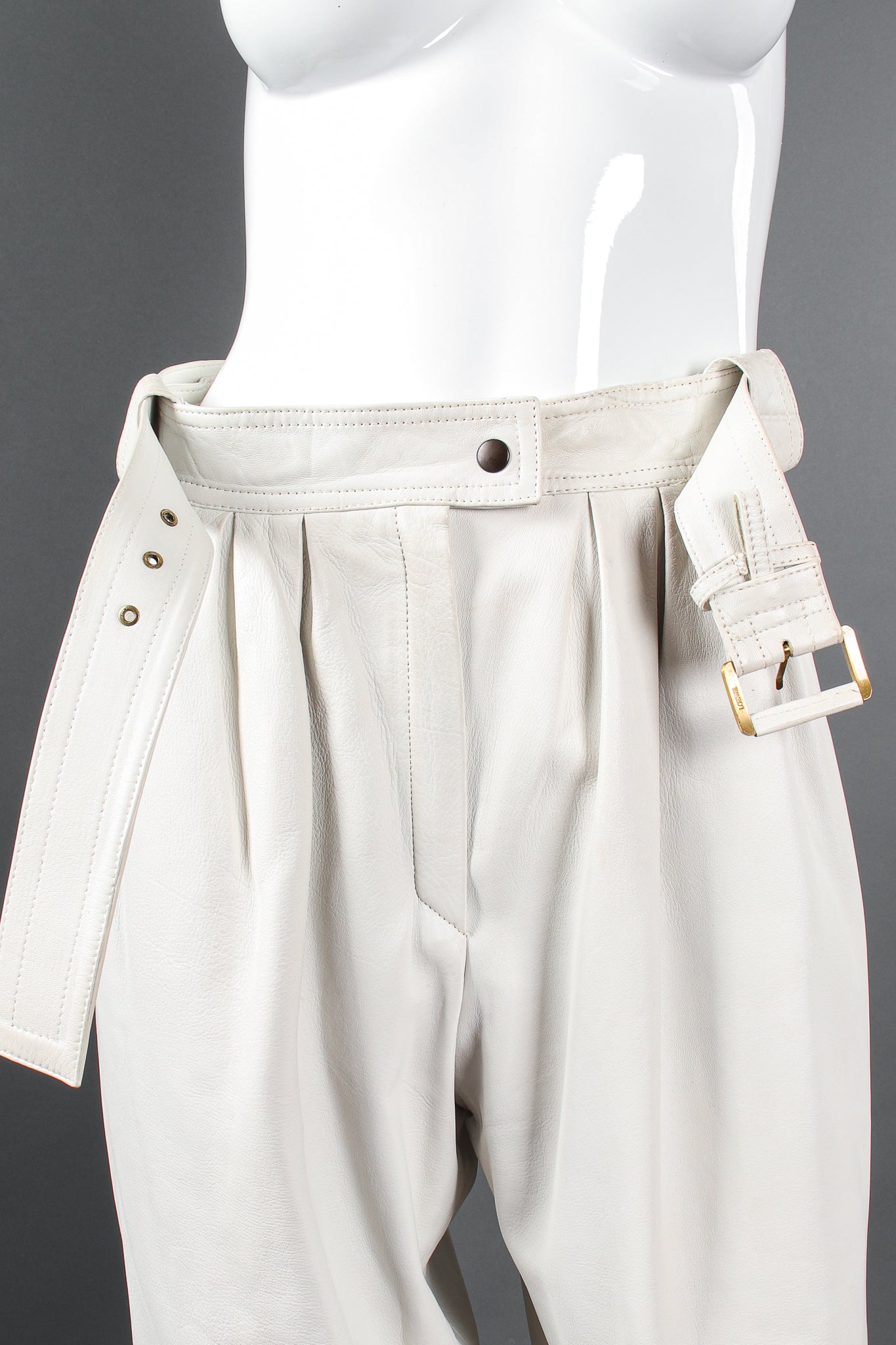 Vintage Loewe Belted Leather Pleat Pant on Mannequin front waist at Recess Los Angeles