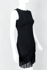 Vintage Loris Azzaro Asymmetrical Fringe Hem Dress on Mannequin cropped, at Recess