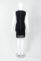 Vintage Loris Azzaro Asymmetrical Fringe Hem Dress on Mannequin, back at Recess Los Angeles