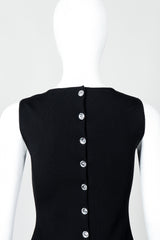 Vintage Loris Azzaro Asymmetrical Fringe Hem Dress on Mannequin, back button detail