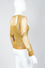 Vintage Loris Azzaro Rare Gold Draped Chain Juliet Sleeve Top on mannequin, side at Recess