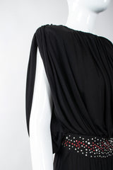 Recess Los Angeles Vintage Louis Marino Draped Rhinestone Column Sheath Jersey Dress