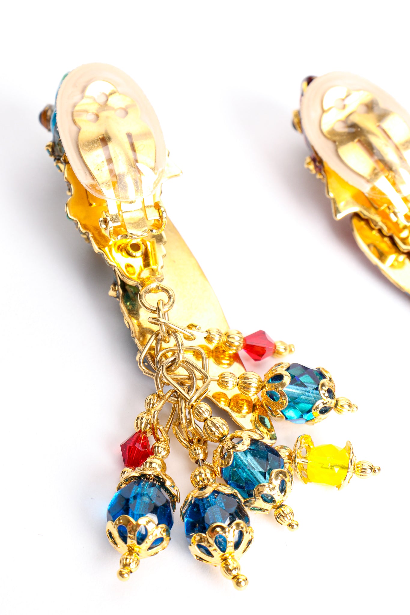 Vintage Lunch At The Ritz LATR Macaw Parrot Bead Dangle Earrings backside detail at Recess Los Angeles