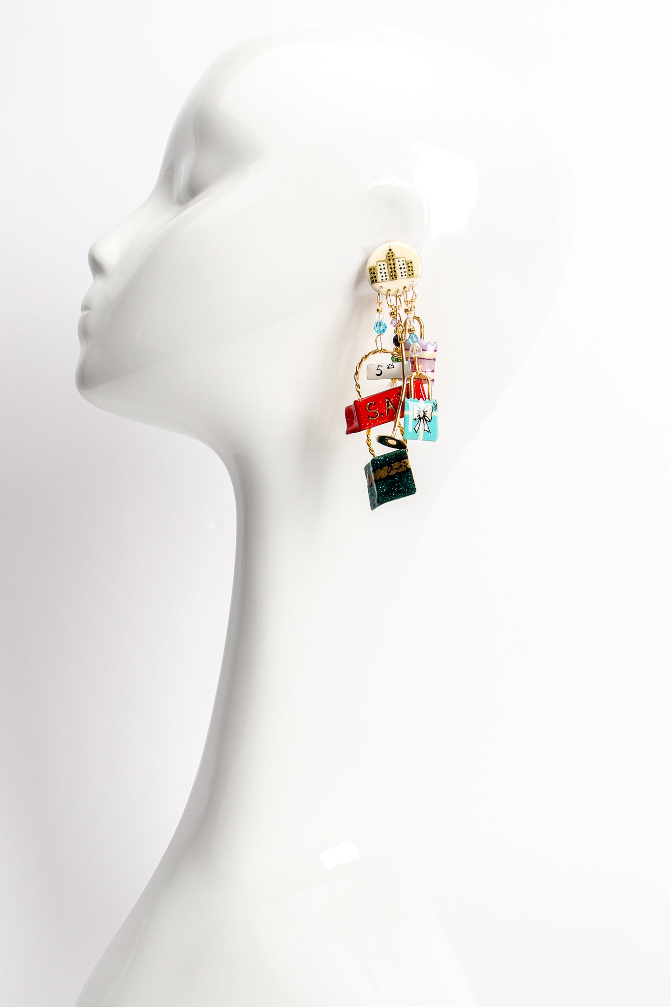 Vintage Lunch At The Ritz Fifth Avenue NYC Shopping Earrings on mannequin at Recess Los Angeles