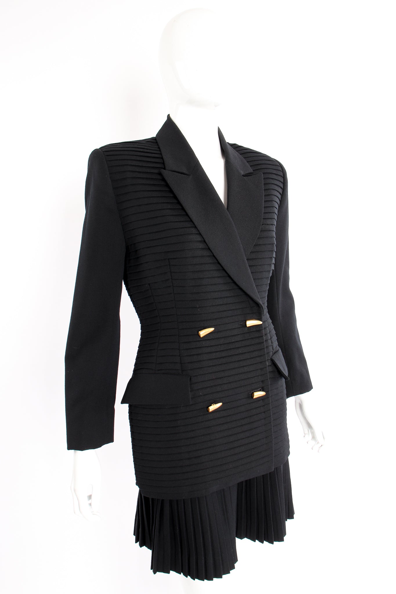 Vintage M.Yoko Pleated Tuck Jacket & Skirt Suit on Mannequin crop at Recess Los Angeles
