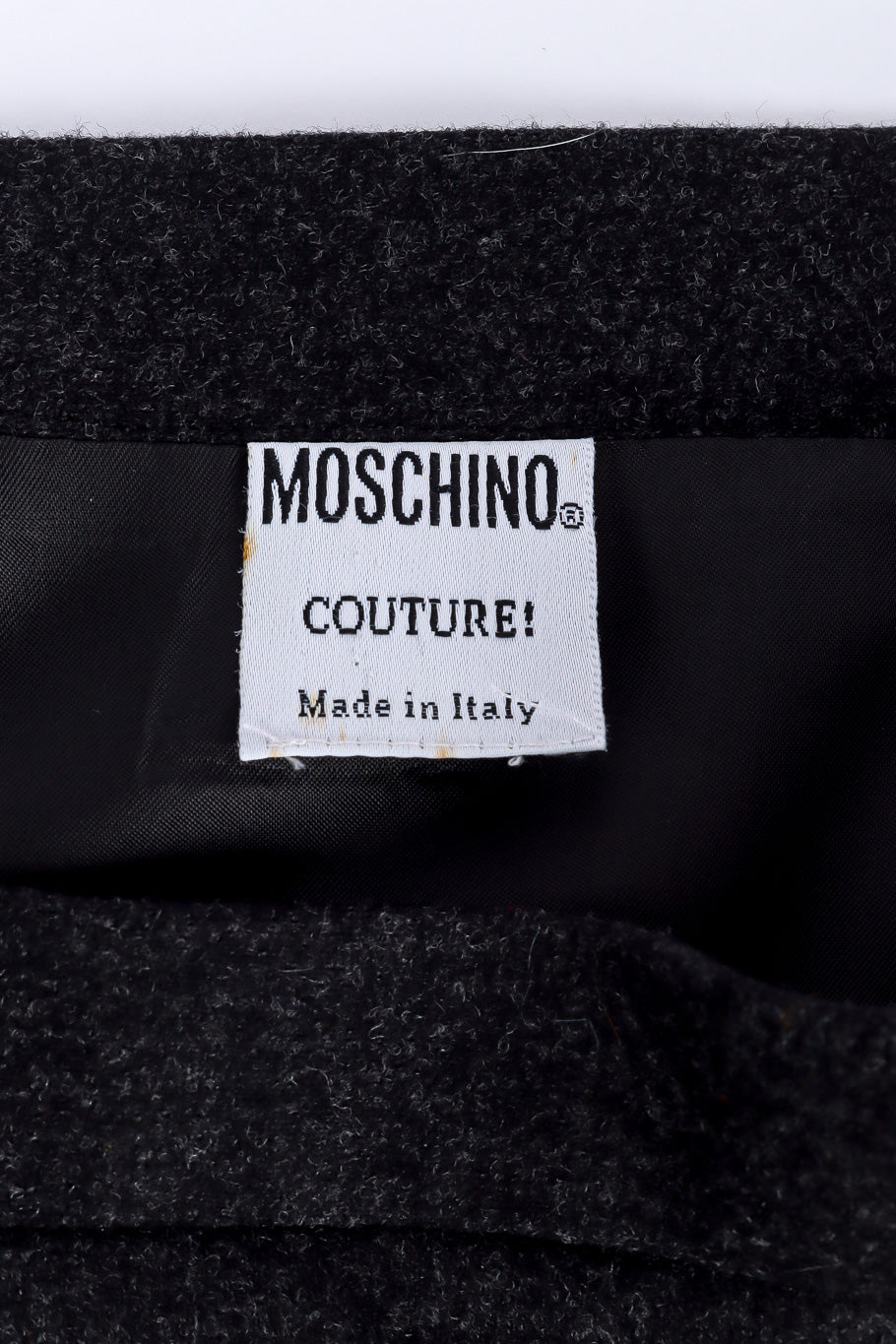 Two-piece blazer and skirt set by Moschino Couture Photo of designer label. @recessla