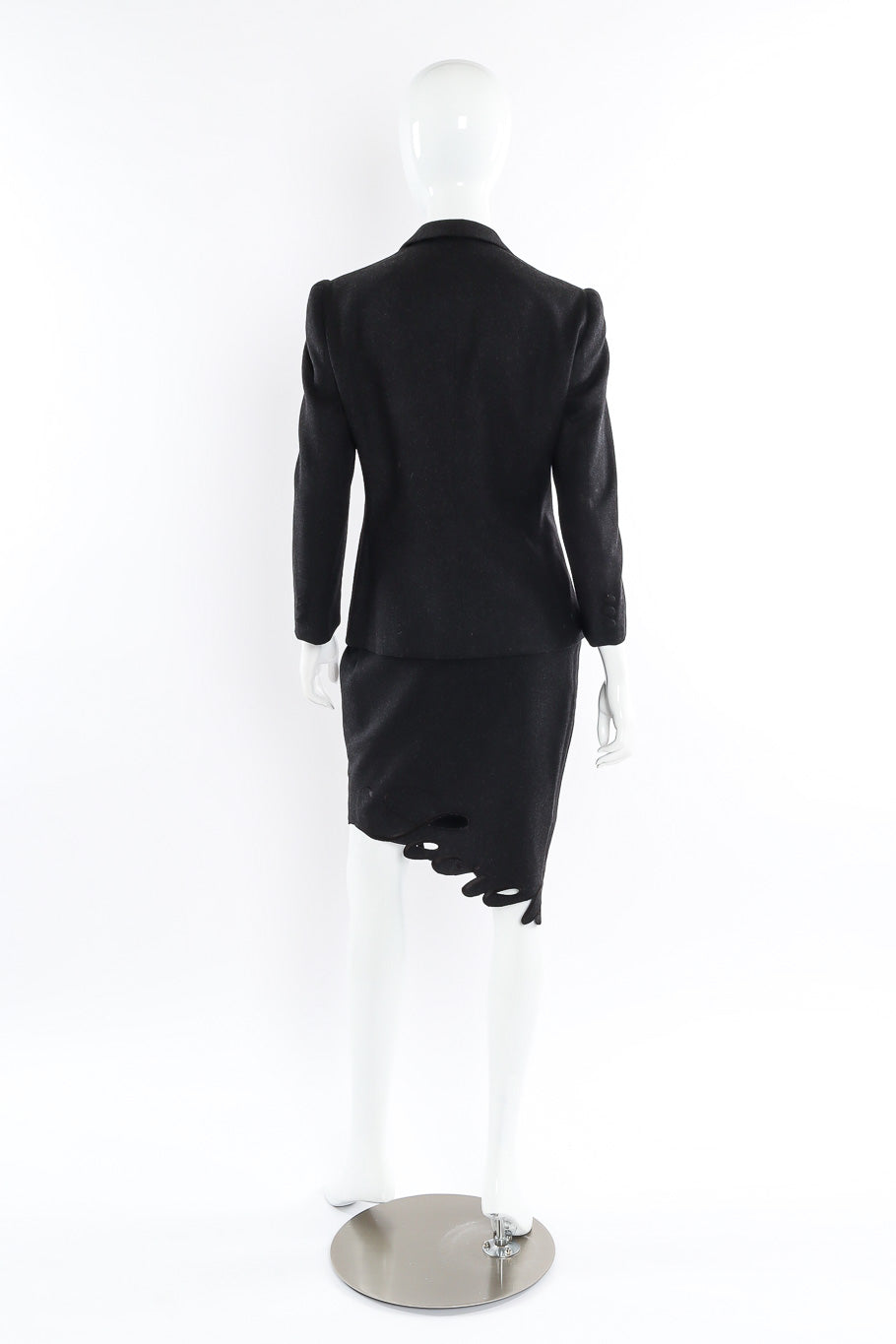 Two-piece blazer and skirt set by Moschino Couture Back Photo on Mannequin. @recessla