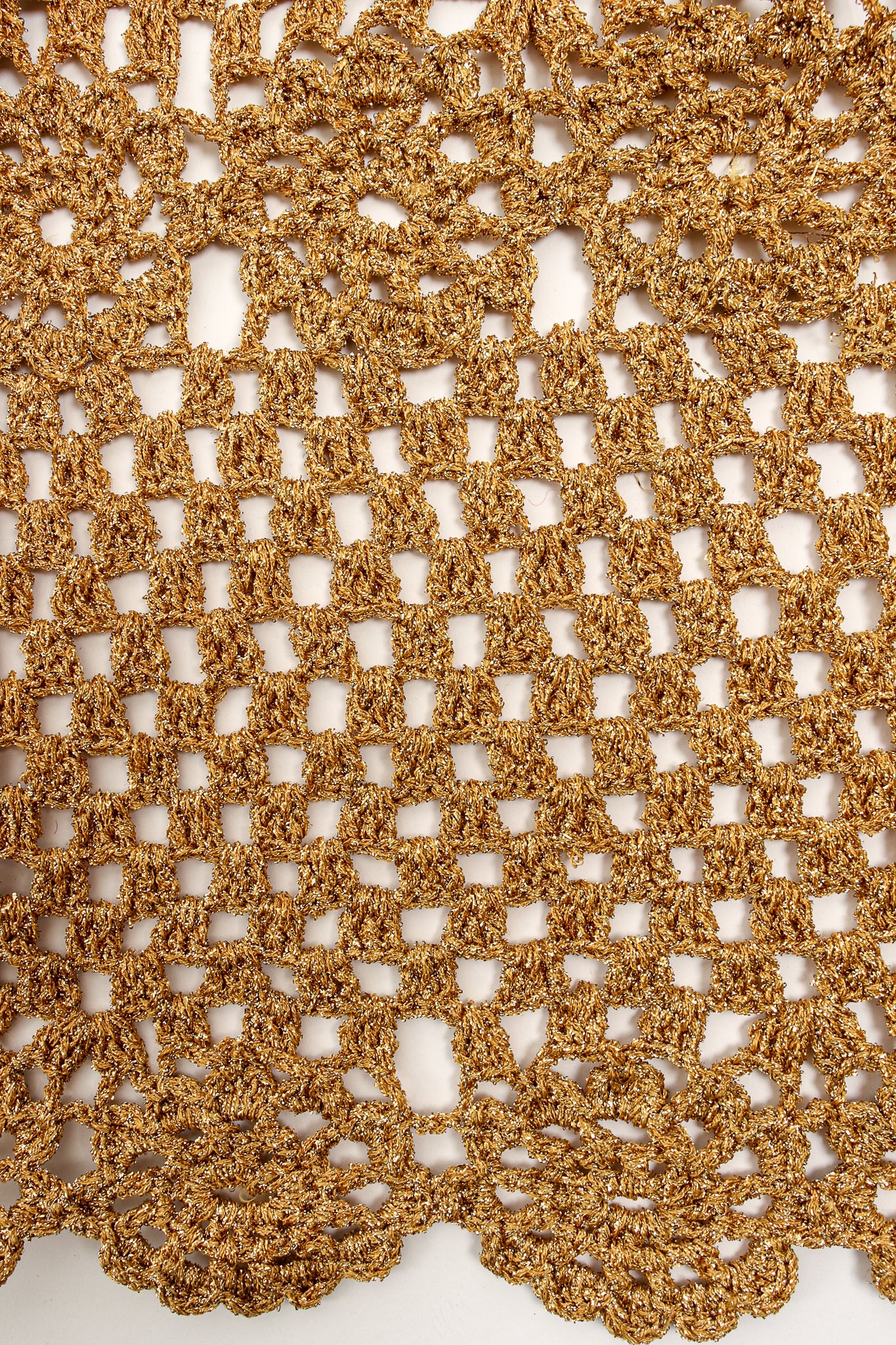 Vintage Mady Gerrard Metallic Gold Crochet Net Dress detail at Recess Los Angeles