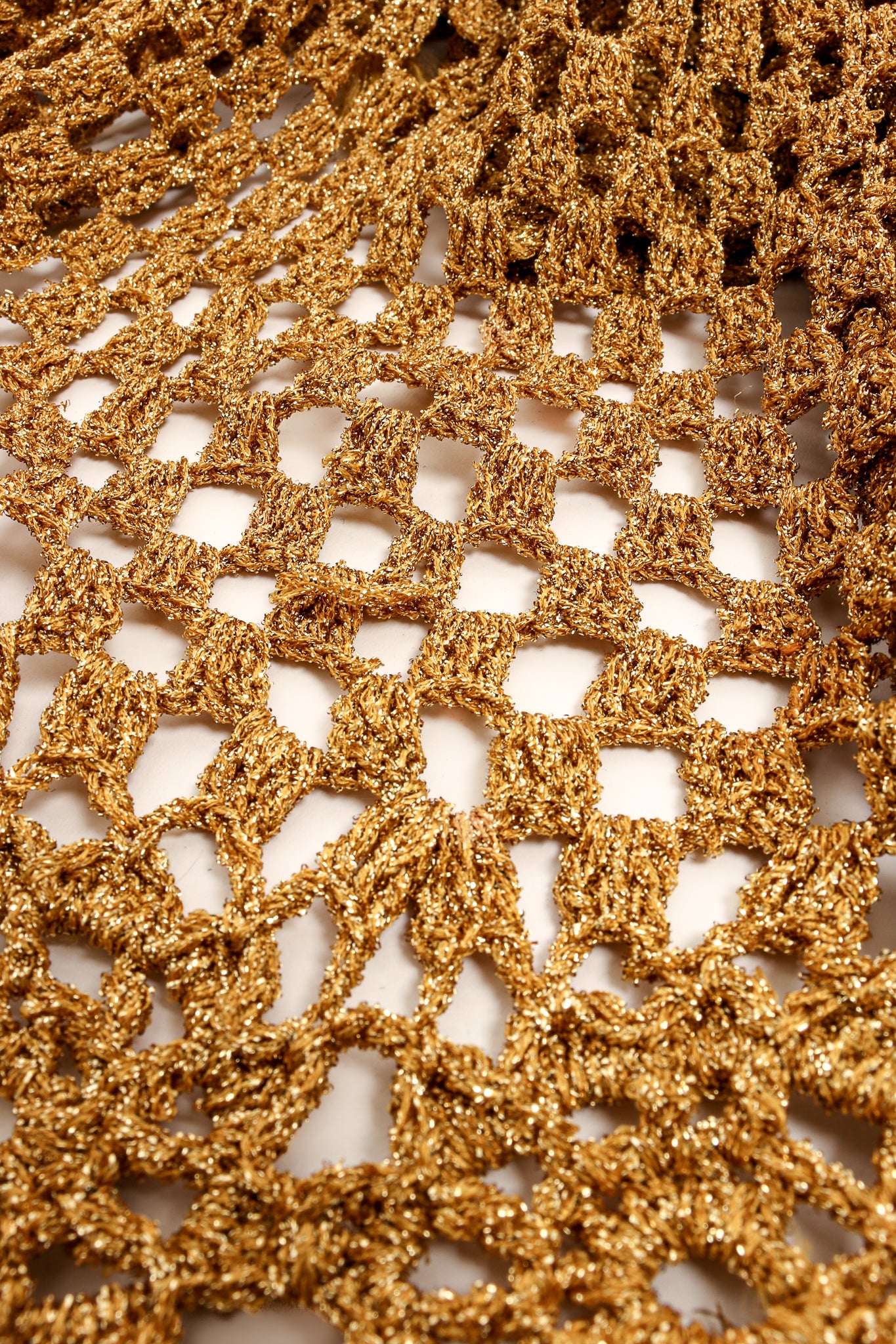Vintage Mady Gerrard Metallic Gold Crochet Net Dress detail at Recess Los Angeles