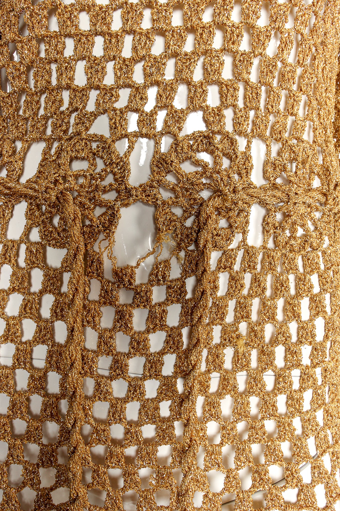 Vintage Mady Gerrard Metallic Gold Crochet Net Dress hole at Recess Los Angeles