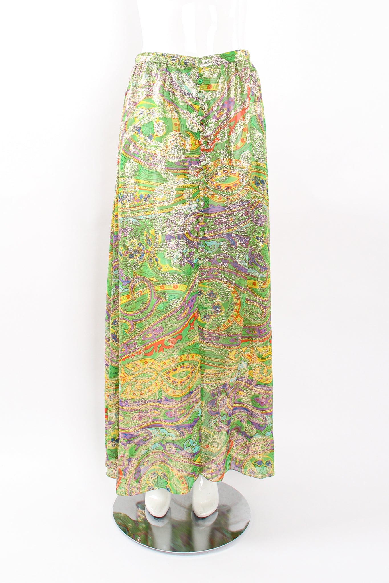 Vintage Malcolm Starr Paisley Brocade Maxi Skirt on Mannequin front at Recess Los Angeles