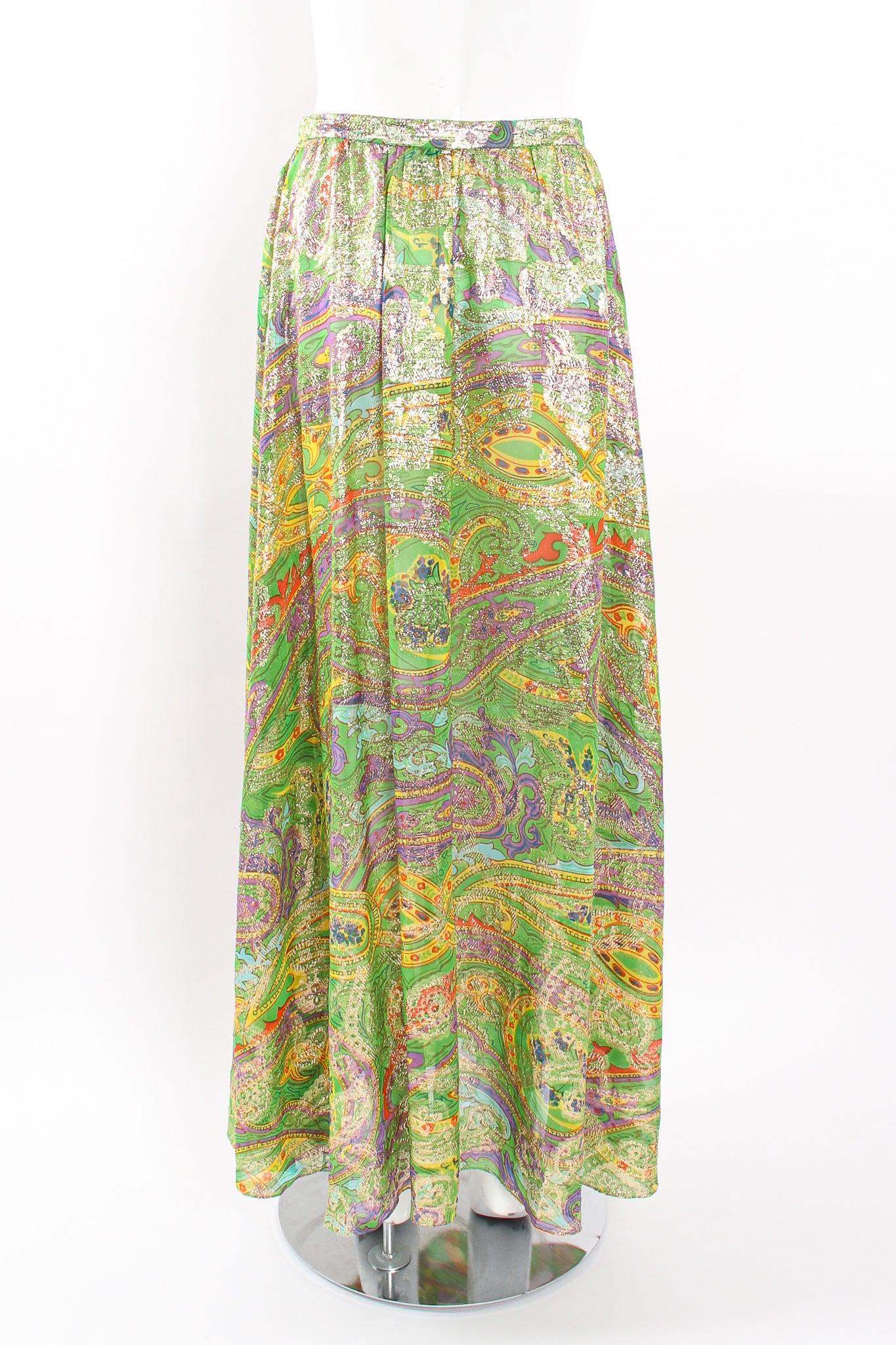 Vintage Malcolm Starr Paisley Brocade Maxi Skirt on Mannequin back at Recess Los Angeles