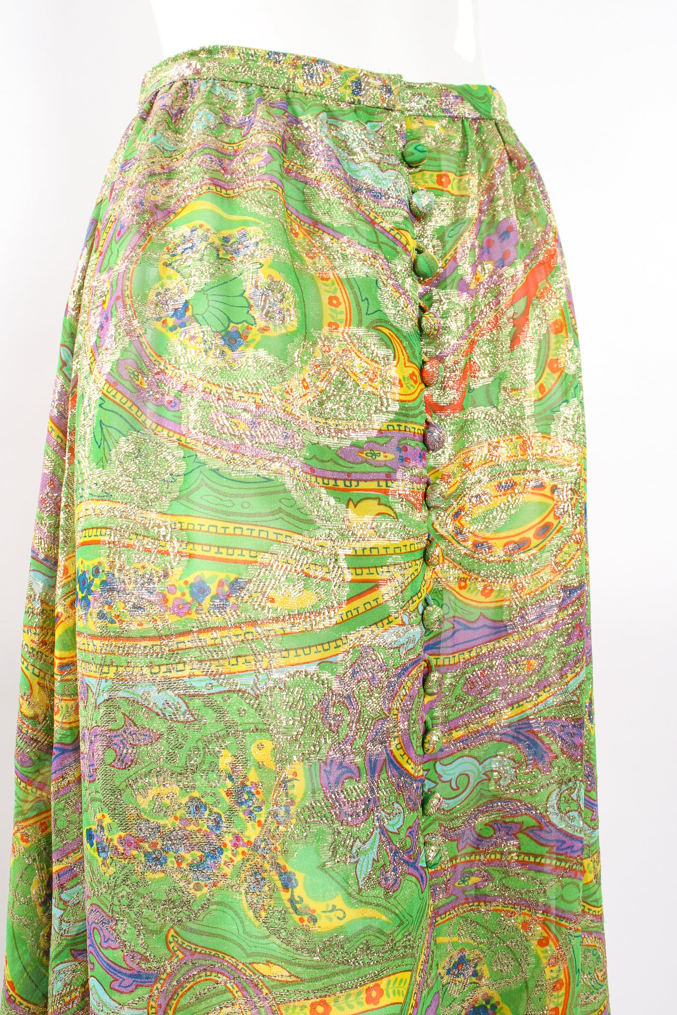 Vintage Malcolm Starr Paisley Brocade Maxi Skirt on Mannequin crop at Recess Los Angeles