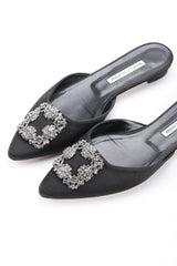 Recess Los Angeles Vintage Manolo Blahnik Silk Satin Crystal Hangisi Mules