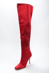 Recess Los Angeles Vintage Manolo Blahnik Lipstick Satin Stiletto Over The Knee Boots