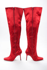 Recess Los Angeles Vintage Manolo Blahnik Lipstick Satin Stiletto Over The Knee Boots