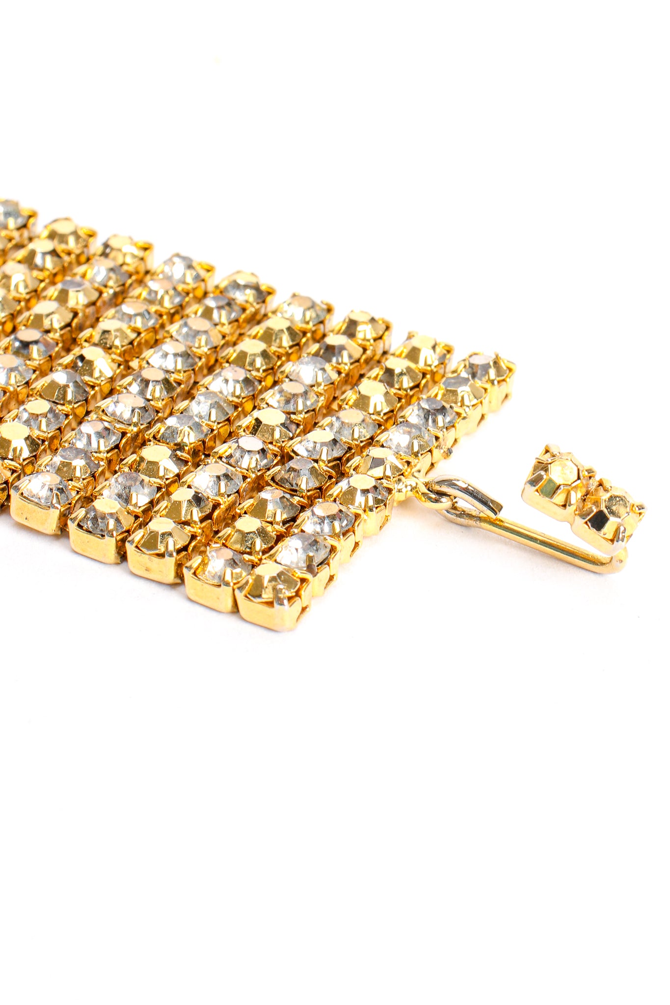 Vintage Marie Ferra Gold Rhinestone Buckle Choker Necklace hook at Recess Los Angeles