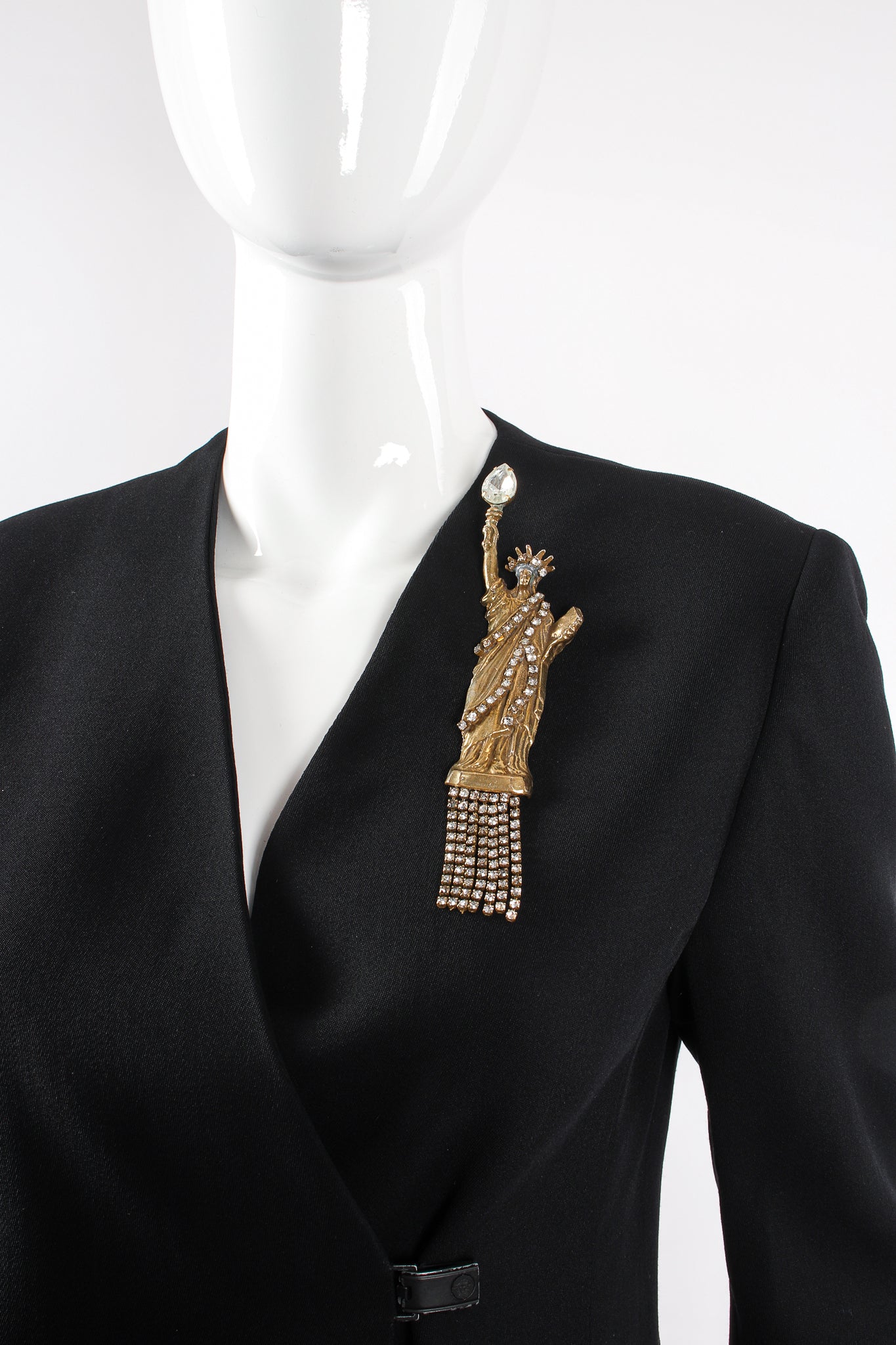 Vintage Marla Buck Brass Statue Of Liberty Brooch on mannequin at Recess Los Angeles