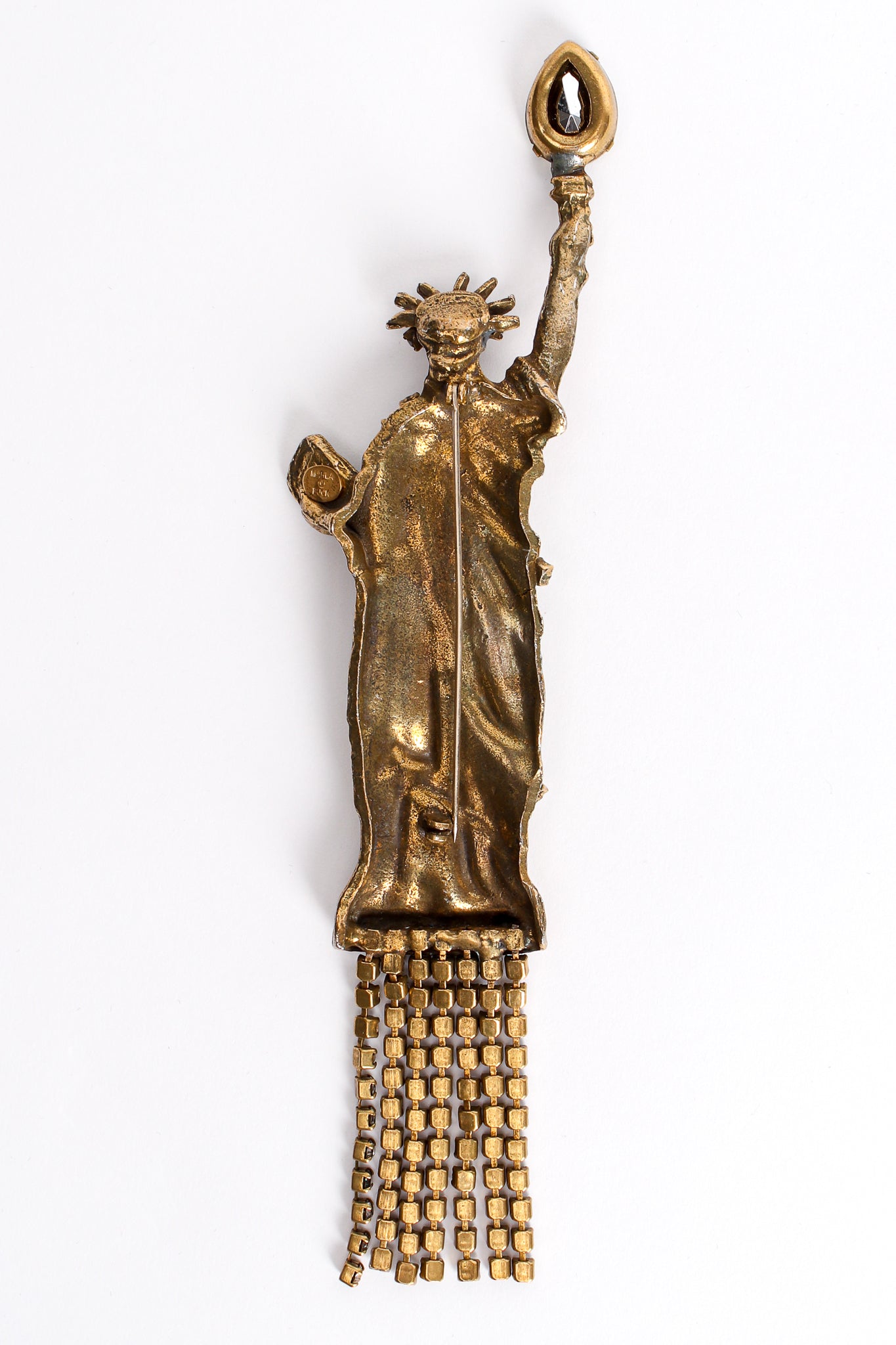 Vintage Marla Buck Brass Statue Of Liberty Brooch backside at Recess Los Angeles