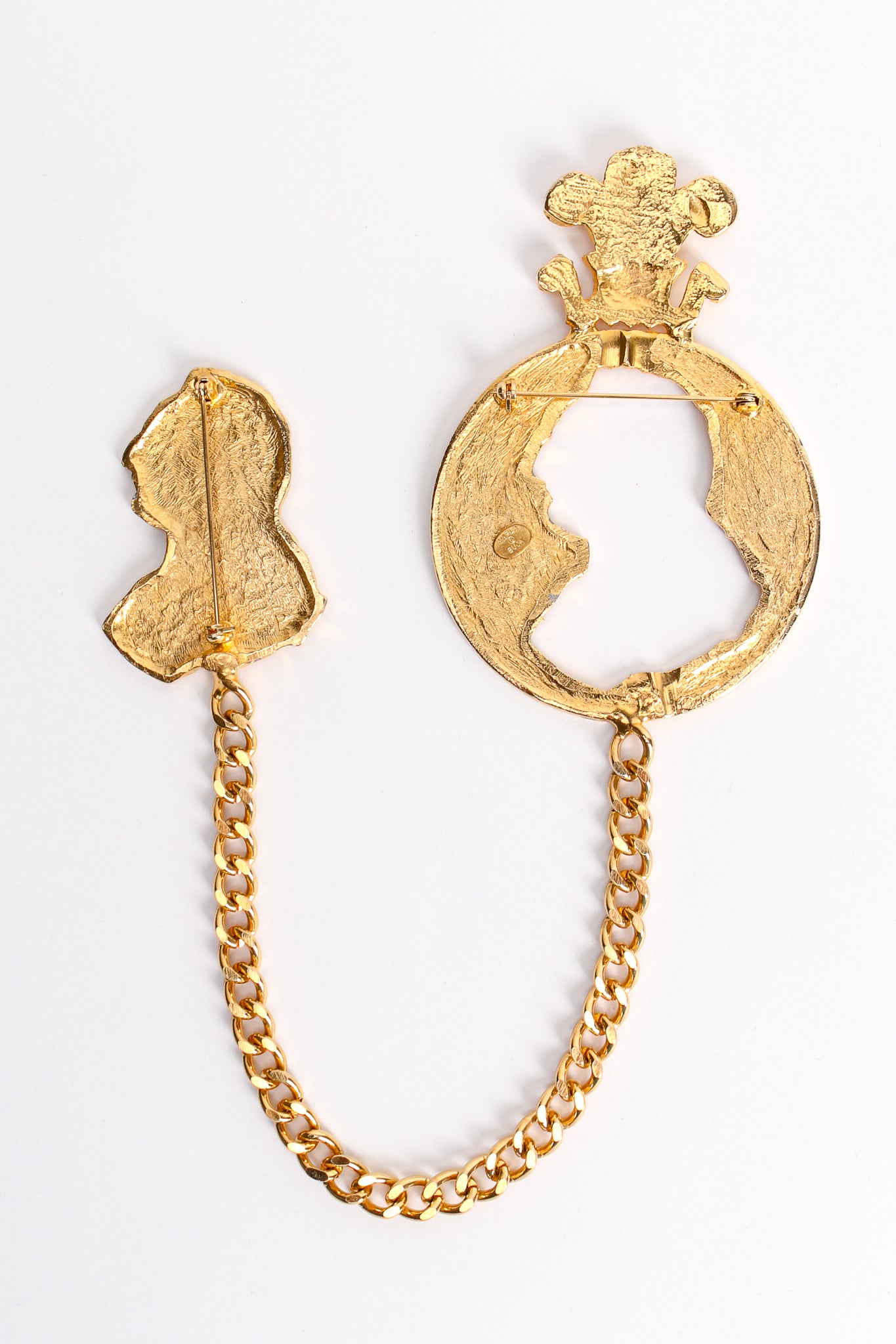 Vintage Marla Buck Silhouette Coin Cutout Chain Brooch backside at Recess Los Angeles