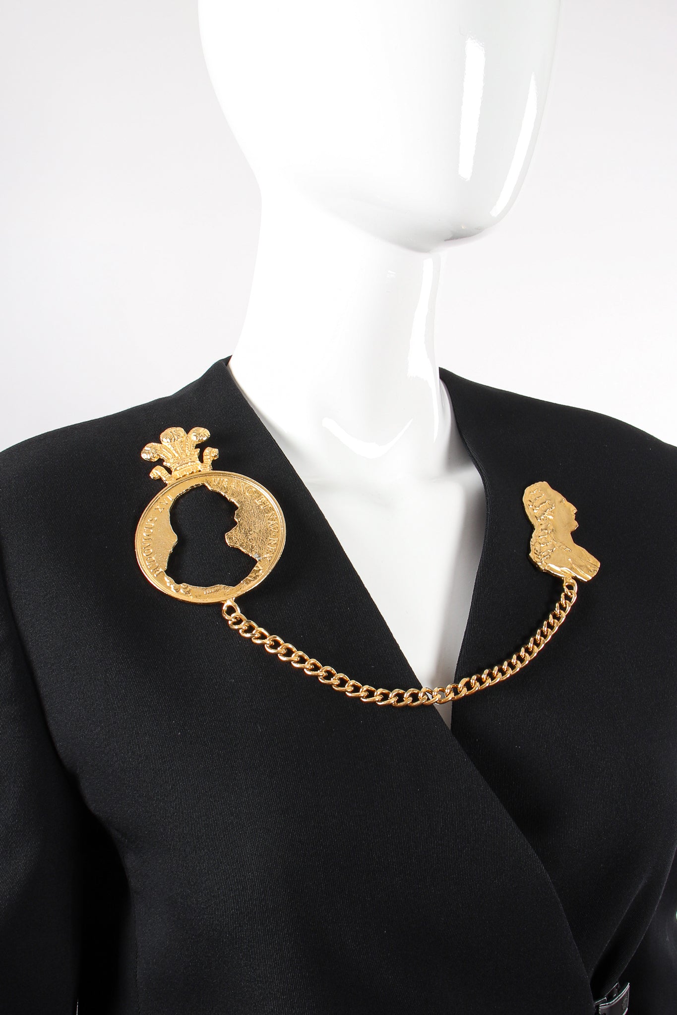 Vintage Marla Buck Silhouette Coin Cutout Chain Brooch on Mannequin at Recess Los Angeles