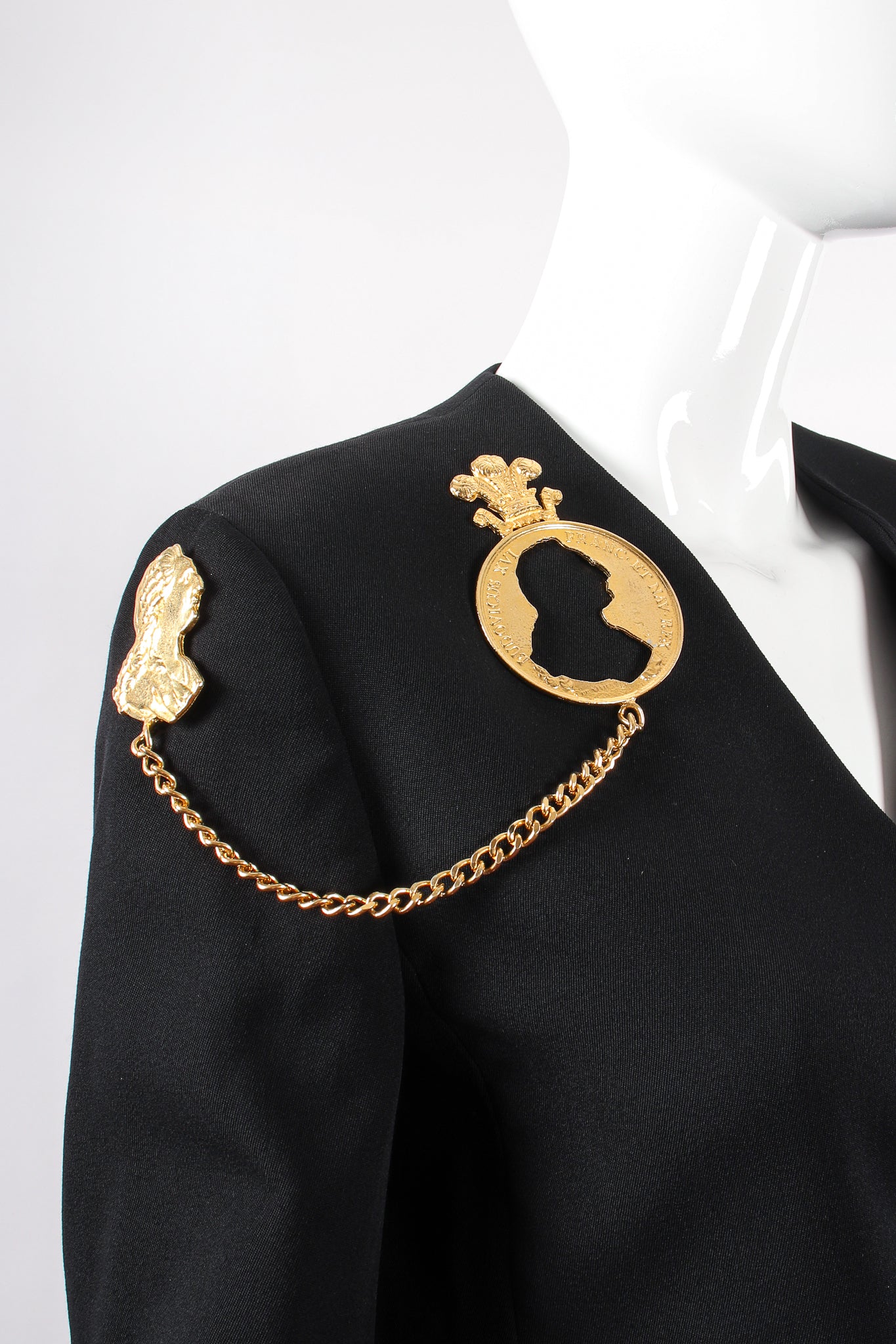 Vintage Marla Buck Silhouette Coin Cutout Chain Brooch on Mannequin at Recess Los Angeles