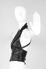 Recess Los Angeles Vintage Martine Sitbon Notched Lapel Leather Corset Harness Vest