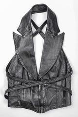 Recess Los Angeles Vintage Martine Sitbon Notched Lapel Leather Corset Harness Vest