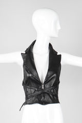 Recess Los Angeles Vintage Martine Sitbon Notched Lapel Leather Corset Harness Vest