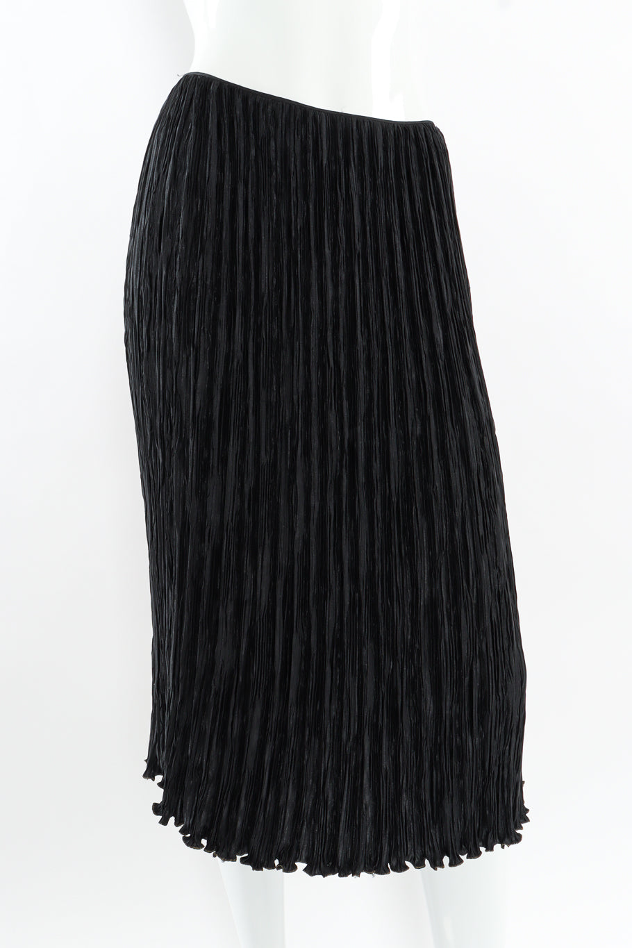 Vintage Mary McFadden Plissé Pleat Top & Skirt Set mannequin front skirt close @ Recess LA
