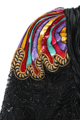 Vintage Mary McFadden Sequin Floral Beaded Pilissé Dress front shoulder detail @ Recess LA