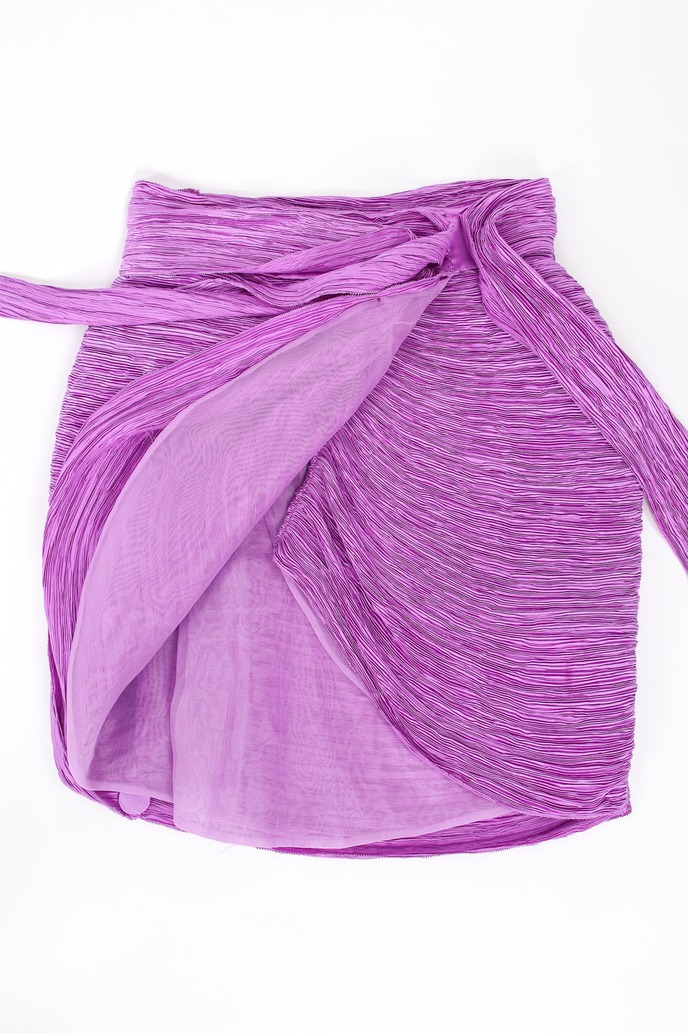 Vintage Mary McFadden Pleated Halter & Wrap Skirt Set skirt flat at Recess LA