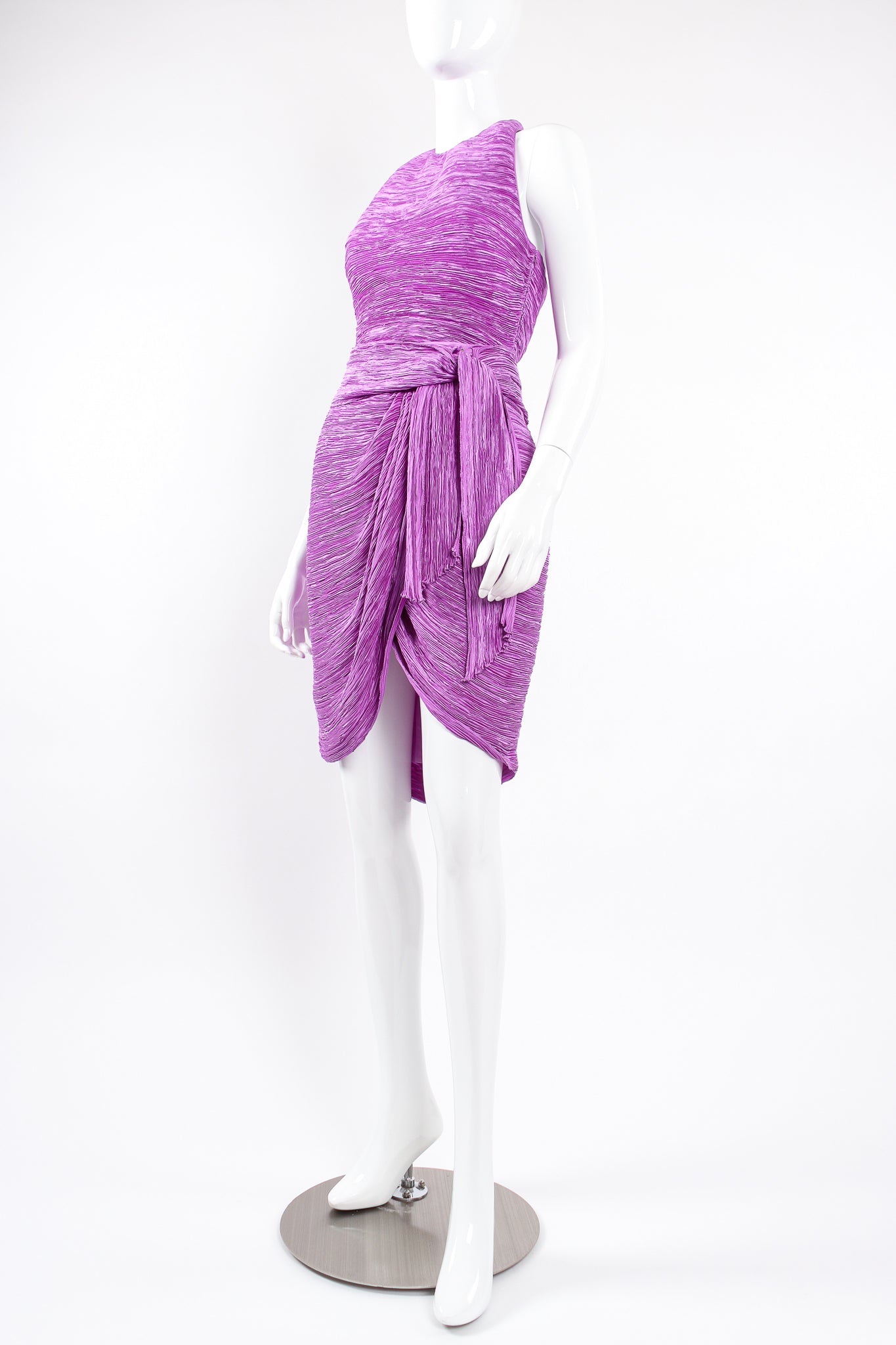 Vintage Mary McFadden Pleated Halter & Wrap Skirt Set on Mannequin angle at Recess LA