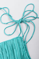 Recess Los Angeles Vintage Mary McFadden Teal Pleated Tank Skirt Set