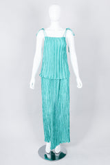 Recess Los Angeles Vintage Mary McFadden Teal Pleated Tank Skirt Set