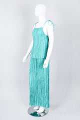 Recess Los Angeles Vintage Mary McFadden Teal Pleated Tank Skirt Set