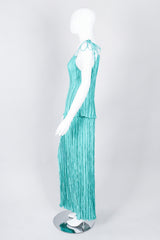 Recess Los Angeles Vintage Mary McFadden Teal Pleated Tank Skirt Set