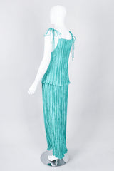 Recess Los Angeles Vintage Mary McFadden Teal Pleated Tank Skirt Set