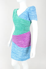 Recess Designer Consignment Vintage Mary McFadden Pleated Colorblock Cocktail Dress Los Angeles Resale Mariano Fortuny