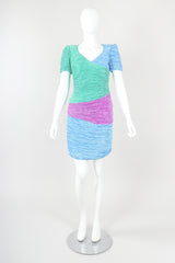 Recess Designer Consignment Vintage Mary McFadden Pleated Colorblock Cocktail Dress Los Angeles Resale Mariano Fortuny