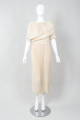 Vintage Mary McFadden Cream Pleated Asymmetrical Draped Collar Dress on Mannequin Front at Recess