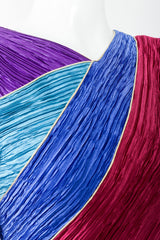 Vintage Mary McFadden Pleated Colorblock Bias Bodice Dress on Mannequin neckline