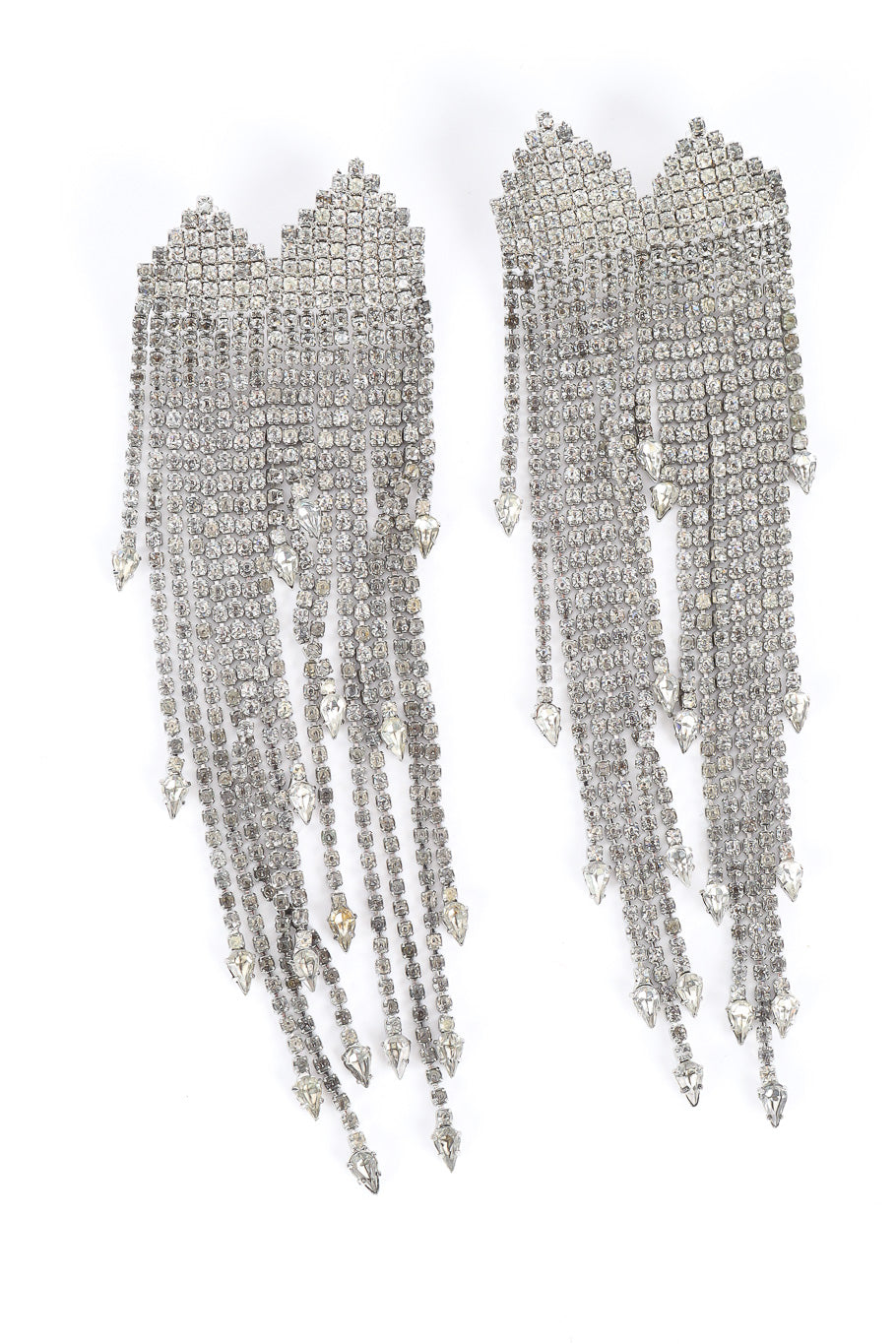Glamorous fringe rhinestone marquise dangle earrings by Kirks Folly flat lay @recessla