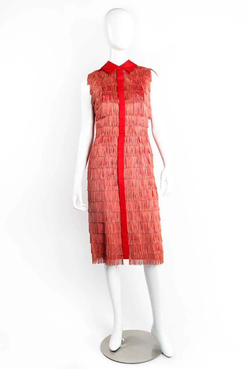 Vintage Maxwell Shieff Fringed Sleeveless Shirt Dress on Mannequin front at Recess Los Angeles