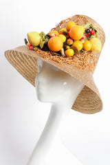 Vintage Maybelle Marie Birch 1945 Fruit Basket Gold Straw Bucket Hat on Mannequin @ Recess LA