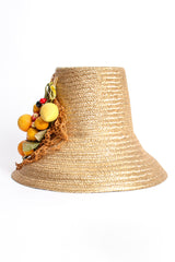 Vintage Maybelle Marie Birch 1945 Fruit Basket Gold Straw Bucket Hat side @ Recess LA